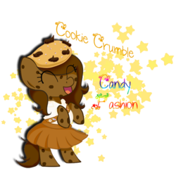 Size: 500x500 | Tagged: safe, artist:akirabk, oc, oc only, oc:cookie crumble, food pony, original species, bipedal, clothes, cookie, cute, eyes closed, girl scout, happy, micro, open mouth, smiling, solo, stars
