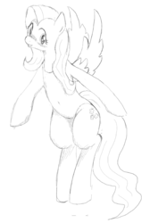 Size: 642x954 | Tagged: safe, artist:seidouryu, fluttershy, pegasus, pony, g4, belly button, bipedal, black and white, clothes, grayscale, one-piece swimsuit, swimsuit