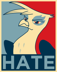 Size: 1000x1248 | Tagged: dead source, safe, artist:equestria-election, gilda, griffon, g4, female, hate, hope poster, propaganda, solo