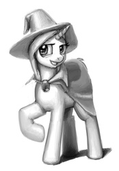 Size: 510x731 | Tagged: safe, artist:mrwolf, trixie, pony, unicorn, g4, female, grin, mare, monochrome, smiling, solo