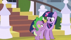 Size: 1023x576 | Tagged: safe, screencap, spike, twilight sparkle, pony, g4, my little pony: friendship is magic, the crystal empire, boop, noseboop