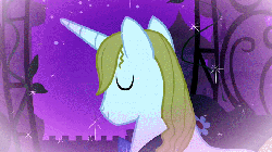 Size: 704x396 | Tagged: safe, screencap, prince blueblood, pony, unicorn, the best night ever, animated, eyebrows, floppy ears, flower in mouth, garden, grand galloping gala, male, mouth hold, rose, rose in mouth, solo, sparkles, stallion, windswept mane