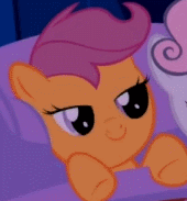 Size: 170x183 | Tagged: safe, screencap, scootaloo, sweetie belle, pony, g4, stare master, animated, blinking, cropped, cute, cutealoo, female, filly, gif, hush now quiet now, solo, yawn