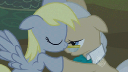 Size: 800x447 | Tagged: safe, screencap, derpy hooves, mayor mare, pegasus, pony, g4, lesson zero, female, glasses, hub logo, imminent kissing, mare, out of context