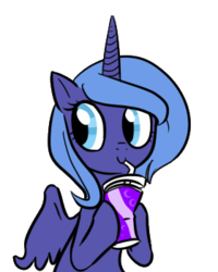 Size: 280x350 | Tagged: safe, artist:furseiseki, princess luna, pony, g4, cropped, cup, drinking, female, juice, s1 luna, simple background, solo