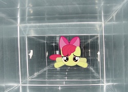 Size: 1000x719 | Tagged: safe, apple bloom, earth pony, pony, g4, air duct, front view, irl, photo, ponies in real life, solo