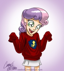 Size: 687x762 | Tagged: safe, artist:ceehoff, sweetie belle, human, g4, clothes, female, humanized, skirt, solo, sweater