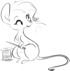 Size: 482x492 | Tagged: safe, artist:php27, rarity, mouse, g4, cute, female, monochrome, mousified, needle, raribetes, rarimouse, sketch, solo, species swap, thread