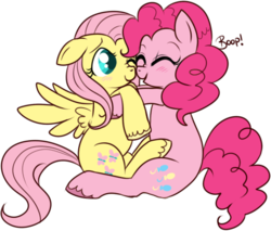 Size: 474x404 | Tagged: safe, artist:lulubell, fluttershy, pinkie pie, g4, boop, female, lesbian, noseboop, ship:flutterpie, shipping, simple background, transparent background, unshorn fetlocks