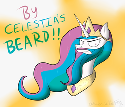 Size: 2700x2300 | Tagged: safe, artist:wonder-waffle, princess celestia, alicorn, pony, g4, beard, bust, by celestia's beard, female, lady beard, looking at you, solo