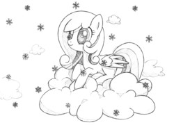 Size: 2743x1978 | Tagged: safe, artist:awengrocks, oc, oc only, oc:snowdrop, cloud, cloudy, monochrome, snow, snowfall, traditional art