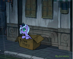 Size: 496x400 | Tagged: safe, artist:lentoto, princess luna, pony, g4, adoption, animated, cute, female, filly, pony in a box, rain, solo, woona