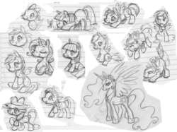 Size: 1654x1240 | Tagged: safe, artist:friedavanraevels, applejack, princess celestia, rainbow dash, rarity, spike, twilight sparkle, g4, sketch dump, traditional art