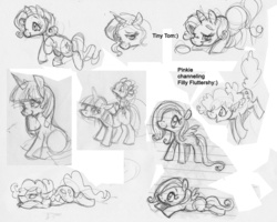 Size: 1523x1219 | Tagged: safe, artist:friedavanraevels, fluttershy, pinkie pie, rarity, spike, twilight sparkle, g4, sketch dump, traditional art