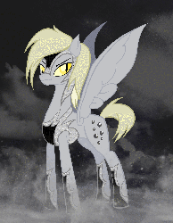 Size: 1246x1602 | Tagged: safe, artist:giuliabeck, derpy hooves, pegasus, pony, g4, animated, corrupted, doom muffin, female, gif, lightning, mare, nightmare derpy, nightmare pony, nightmarified, solo