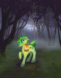 Size: 1011x1285 | Tagged: safe, artist:jewlecho, oc, oc only, oc:thistle charm, forest, lantern, mouth hold, solo