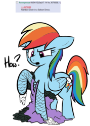 Size: 604x848 | Tagged: safe, artist:shoutingisfun, rainbow dash, g4, 4chan, colored, dressing, fishnet stockings, saloon dress