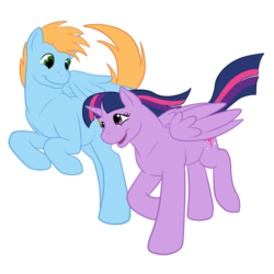 Size: 1600x1600 | Tagged: safe, artist:shrineheart, twilight sparkle, oc, alicorn, pony, g4, canon x oc, female, male, mare, running, shipping, straight, twilight sparkle (alicorn)