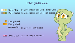 Size: 1024x584 | Tagged: safe, artist:queencold, oc, oc only, oc:jade (queencold), dragon, baby dragon, dragon oc, dragoness, female, gradient background, reference sheet, solo