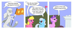 Size: 1024x415 | Tagged: safe, artist:t-brony, amethyst star, cherry berry, linky, shoeshine, sparkler, comic:friendship is tragic, g4, comic, comic sans, statue