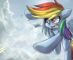 Size: 1200x1000 | Tagged: safe, artist:uc77, rainbow dash, g4, aircraft, chase, cloud, cloudy, flying, jet, plane