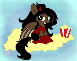 Size: 1004x795 | Tagged: safe, artist:daisy-dictator, oc, oc only, bat pony, pony, cloud, mulp, popcorn