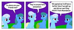 Size: 1332x540 | Tagged: safe, artist:t-brony, bluebird happiness, linky, shoeshine, earth pony, pegasus, pony, comic:friendship is tragic, g4, background pony, comic, comic sans, duo, female, mare, night, speech bubble