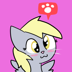 Size: 550x550 | Tagged: dead source, safe, artist:pikurosonai00, derpy hooves, cat, g4, :3, blushing, female, kitten, paws, simple background, smiling, solo, species swap