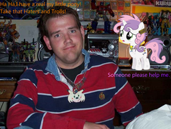 Size: 1000x750 | Tagged: safe, sweetie belle, human, g4, chris chan, irl, irl human, photo, sonic the hedgehog, sonic the hedgehog (series), sonichu, sweetiebuse, text