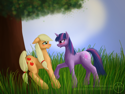 Size: 1600x1200 | Tagged: safe, artist:adalbertus, applejack, twilight sparkle, g4, duo, female, lesbian, ship:twijack, shipping