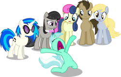 Size: 12861x8171 | Tagged: safe, artist:vector-brony, bon bon, derpy hooves, dj pon-3, doctor whooves, lyra heartstrings, octavia melody, sweetie drops, time turner, vinyl scratch, earth pony, pegasus, pony, unicorn, g4, absurd resolution, background six, bowtie, cutie mark, eyes closed, female, hooves, horn, kneeling, male, mare, open mouth, simple background, smiling, stallion, sunglasses, transparent background, vector, wings