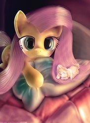 Size: 2325x3192 | Tagged: safe, artist:daedric-pony, angel bunny, fluttershy, pegasus, pony, g4, beautiful, bed, cover, detailed, pillow, sleeping