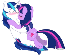 Size: 1488x1282 | Tagged: safe, artist:eeveepikachuchan, shining armor, twilight sparkle, pony, unicorn, g4, adultery, adventure in the comments, blushing, butt, duo, eyes closed, female, incest, infidelity, kiss on the lips, kissing, male, mare, plot, ship:shiningsparkle, shipping, stallion, straight, underhoof, unicorn twilight