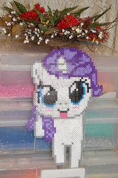 Size: 600x902 | Tagged: dead source, safe, rarity, g4, deviantart watermark, female, filly, obtrusive watermark, perler beads, photo, solo, watermark, younger