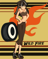 Size: 440x534 | Tagged: safe, artist:straycatumi, wild fire, human, g4, belly button, female, humanized, humanized ponified human, midriff, sibsy, solo, wild fire is not amused
