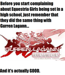 Size: 702x804 | Tagged: safe, equestria girls, g4, equestria girls drama, guren gakuenhen, high school, meta, tengen toppa gurren lagann