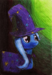 Size: 1000x1435 | Tagged: dead source, safe, artist:idioticbat, trixie, pony, g4, solo, traditional art