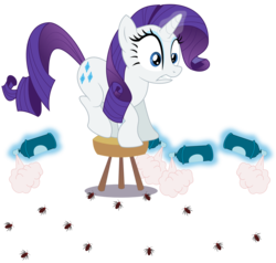 Size: 2000x1900 | Tagged: safe, artist:adcoon, rarity, cockroach, insect, pony, unicorn, g4, bug spray, entomophobia, female, insecticide, magic, mare, scared, show accurate, simple background, solo, spray, stool, telekinesis, transparent background, vector