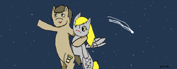 Size: 1024x403 | Tagged: safe, artist:derptor-doctorxderpy, derpy hooves, doctor whooves, time turner, pegasus, pony, g4, blushing, female, male, mare, night, ship:doctorderpy, shipping, shooting star, stars, straight