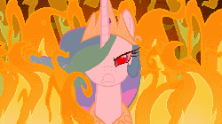 Size: 960x540 | Tagged: dead source, safe, artist:nicoboss143, princess celestia, alicorn, pony, g4, angry, animated, blinking, female, fire, gif, gritted teeth, looking at you, loop, mare, peytral, ragelestia, red eyes take warning, snaplestia, solo, upset