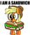 Size: 601x702 | Tagged: safe, artist:mushroomcookiebear, applejack, earth pony, pony, g4, clothes, cute, dialogue, female, food, food costume, jackabetes, open mouth, sandwich, silly, silly pony, simple background, smiling, solo, wat