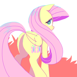 Size: 500x500 | Tagged: safe, artist:30clock, fluttershy, pegasus, pony, g4, butt, female, flat colors, looking at you, plot, rear view, solo