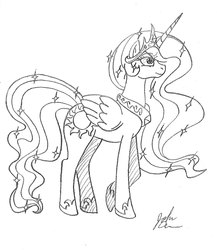 Size: 2368x2728 | Tagged: safe, artist:considerably-insane, princess celestia, alicorn, pony, g4, female, mare, monochrome, profile, side view, solo, sparkles