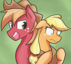 Size: 955x855 | Tagged: safe, artist:blackswhites, applejack, big macintosh, earth pony, pony, g4, accessory swap, horse collar, male, role reversal, stallion