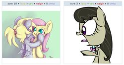 Size: 535x281 | Tagged: safe, derpy hooves, fluttershy, octavia melody, pegasus, pony, g4, exploitable meme, female, juxtaposition, juxtaposition win, mare