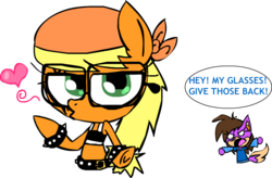 Size: 746x490 | Tagged: safe, artist:mushroomcookiebear, applejack, oc, g4, bandana, glasses, heart, non-mlp oc