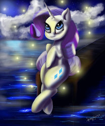 Size: 816x979 | Tagged: safe, artist:springstrings, rarity, g4, female, night, solo, water