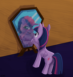 Size: 1072x1131 | Tagged: safe, artist:judhudson, twilight sparkle, alicorn, pony, g4, crying, female, fursuit, mirror, solo, twilight sparkle (alicorn), wat