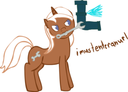 Size: 1200x869 | Tagged: safe, artist:imustenteranurl, silver spanner, pony, unicorn, g4, 30 minute art challenge, female, horn, mare, mouth hold, pipe (plumbing), simple background, solo, transparent background, wrench