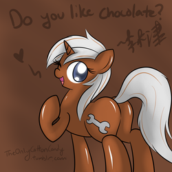 Size: 1280x1280 | Tagged: safe, artist:lightningnickel, silver spanner, pony, unicorn, g4, 30 minute art challenge, butt, chocolate, plot